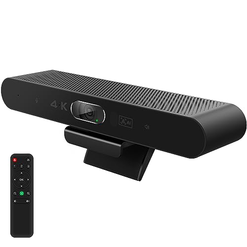 4K Pro Audio and Video Conference Room Camera with Remote Control for Windows TV, AI-Powered HD Webcam with Microphone & Speaker for Desktop Computer/PC/Monitor/Laptop/Teams/Zoom/Skype - color: Black