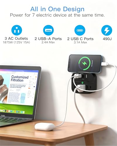 Multi Plug Outlet Splitter with USB,Surge Protector Outlet 2 Pack,Black - color: Black, size: 2c2a, 2 Pack