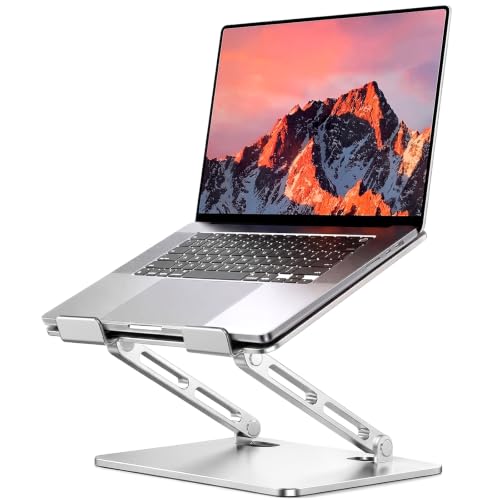 LOXP Portable Laptop Stand, Aluminum Laptop Stand for Desk - Silver | Adjustable Laptop Riser, Ergonomic Computer Notebook Holder for Desk, Office Desk Accessories (10-15.6'') - color: Classic Silver