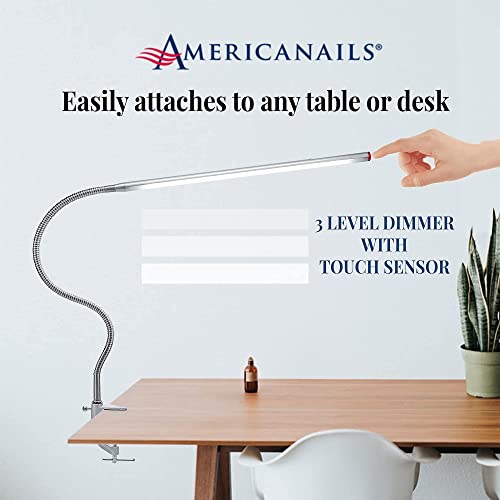 Americanails FlexiLamp Touch XL - LED Table Desk Lamp - Removable Clamp - Adjustable Lighting for Nail Stations - Manicure Table Light - Flexible Arm – 3 Brightness Levels - Touch Sensor - 400 Lumens - size: XL