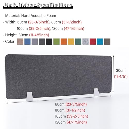 Desk Divider Privacy Panel Desk Privacy Panel Tall 11inch, Office Desktop Absorbing Cubicle Screen/Foam Felt Partitions Shields with 2 Clamps for Classroom Home Library Learning, N,Orange-Width 60cm/ - color: Ligjt Grey, size: Width 60cm/23.6inch