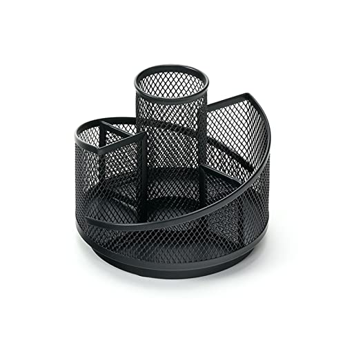 Mesh Rotating Desk Organizer, Black Pen Pencil Holder Metal Desktop Stationery Storage Caddy, 5 Grids Desk Organizer for Home Office Art Supplie, Pen Holder For Desk, Pen Holder Pen Cup Marker Holder