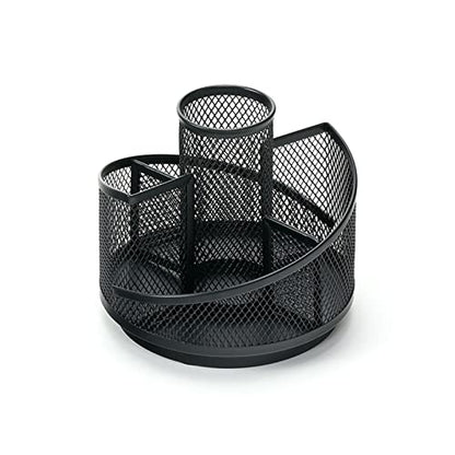 Mesh Rotating Desk Organizer, Black Pen Pencil Holder Metal Desktop Stationery Storage Caddy, 5 Grids Desk Organizer for Home Office Art Supplie, Pen Holder For Desk, Pen Holder Pen Cup Marker Holder