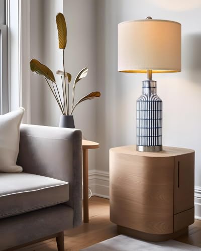 USumkky 25" Modern Ceramic Lamps Single Table Lamp for Living Room Bedroom Farmhouse Nightstand Bedside Lamps - color: Navy Blue