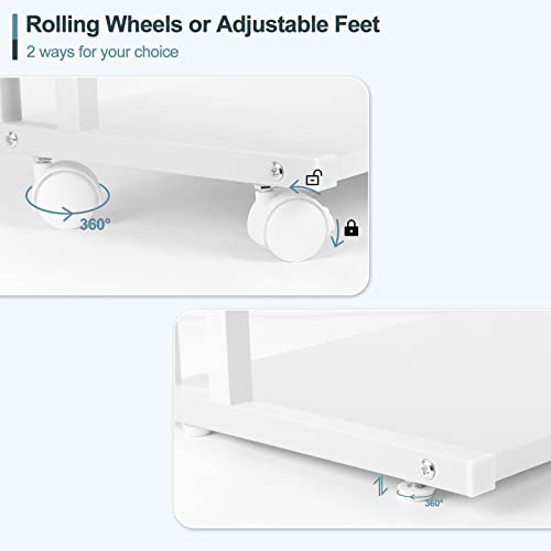 Printer Stand Under Desk Printer Table with Wheels 2 Tier Small Printer Cart with Storage Bag Desktop White Printer Stands for Home Office Fax Machine Scanner Files (White) - color: White
