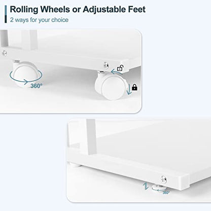 Printer Stand Under Desk Printer Table with Wheels 2 Tier Small Printer Cart with Storage Bag Desktop White Printer Stands for Home Office Fax Machine Scanner Files (White) - color: White