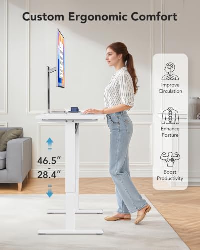 HUANUO Electric Small Standing Desk, Whole Piece Desktop, Adjustable Height Computer Desk, 4 Height Memory Settings, Sit Stand Up Desk for Home Office, 35" x 24", White - size: 35" X 24"