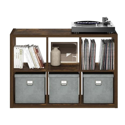 Furinno Cubicle 6-Cube Book Shelf, Extra Thick Frame Bookshelf, Amber Pine - color: Amber Pine, size: 6-Cube