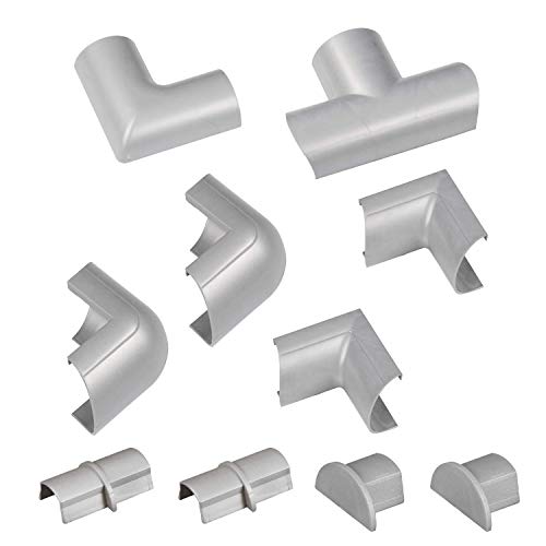 D-Line Medium Cable Raceway Accessory Pack, Join 1.18in x 0.59in Cord Cover Lengths, 10 Accessories Included, Hide Cords Around a Variety of Angles - Gray - color: Gray, size: 1.18x0.59in - 10 Accessories