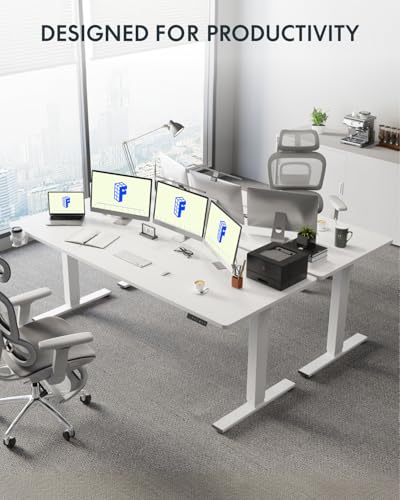 FLEXISPOT 79"x32" Height Adjustable Commercial Office Standing Desk - color: White, size: 79x32"