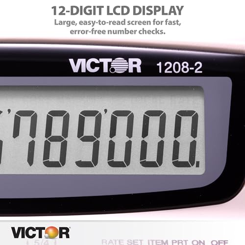 Victor 12-Digit Compact Adding Machine Printing Calculator, Fast 2.3 Lines-Per-Second Ink Roller Printer with Cost, Sell and Margin Keys, 20% Recycled Plastic Enclosure, White (1208-2) - size: 1.5" x 6" x 7.5"