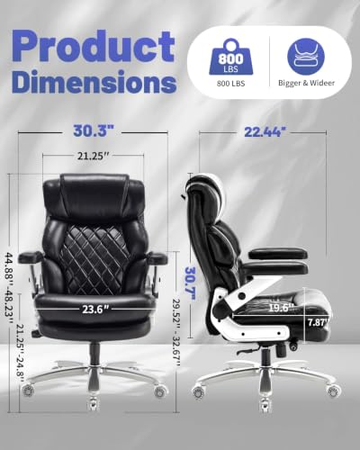 800LBS Big and Tall Office Chair for Heavy People, Heavy Duty Executive Chair with High Back, Extra Wide Seat and Adjustable Lumbar, Large Computer Desk Chair Comfortable for Home Office - color: Black-1