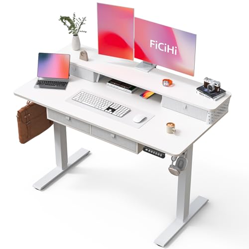 FiCiHi 48x24 Inch Electric Standing Desk, 4 Drawers, Adjustable Height Desk - color: White, size: 48"x24" (4 Drawers)
