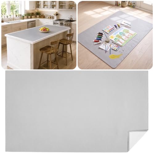 Zhehao 55'' x 39'' Large Countertop Protector Mat, Painting & Craft Mat for Desk or Floor, Waterproof Heat Resistant PU Leather Tabletop Cover Protector for Kitchen Dining Room, Gray - size: 39'' x 55''