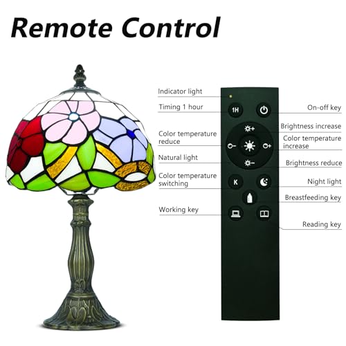 8 Inch Small Tiffany Style Table Lamp with Remote Control, Three Flowers - color: Three Flowers