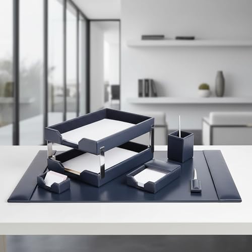 DACASSO Bonded Leather Desk Set - Luxury Leather Desk Pad & Desk Organization Essentials (Navy Blue, 8 Piece) - color: Navy Blue, style: 8 Piece