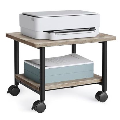 VASAGLE 2-Tier Printer Stand with Locking Wheels, Under Desk Printer Table - color: Heather Greige + Black, size: 2 Tiers/Compact