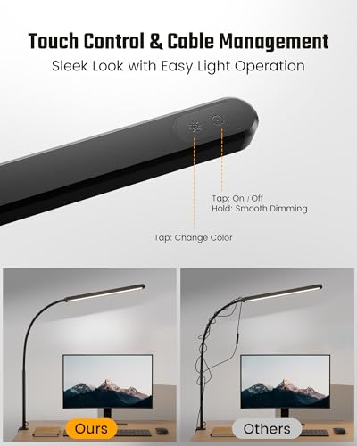 SUPERDANNY Eye-Caring LED Desk Lamp Work Lamp Office Lamp with Side Clamp - color: Black, size: Clamp Mount