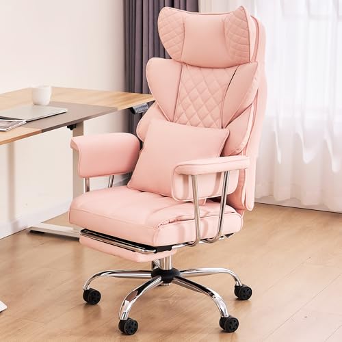 500 Lbs Kneading Massage Office Chair with Foot Rest Reclining Pink | Ergonomic Computer Chair, High Back Thick Cushion, Big & Tall, Comfy Leather, Heavy Duty Home Executive - color: Pink