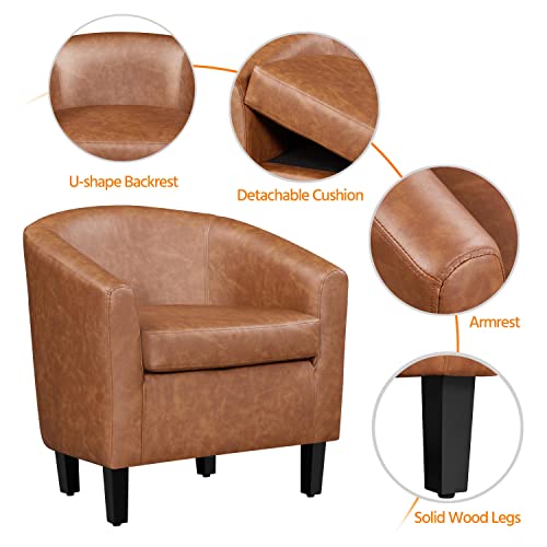 Yaheetech Accent Chairs, Faux Leather Barrel Armchairs, Brown - color: Brown, size: 25.5"D x 27.5"W x 28"H