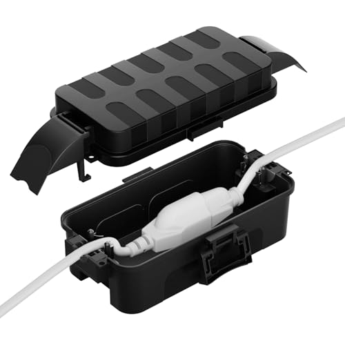 Flemoon IP55 Small Outdoor Electrical Box Waterproof, for Power Strip | Inner 5.9 x 3.2 x 1.8inch, Extension Cord Cover with Detachable Awning Covers for Plug, Outlet, Holiday Lights, Black - color: Black, size: Small