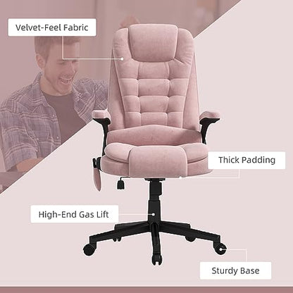HOMCOM Executive Office Chair 6 Points Vibration Massage Velvet Pink | Heated Lumbar Support, High Back Computer Chair, Reclining Backrest, Tilt Function, Padded Armrests - color: Pink