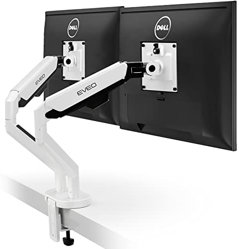 EVEO Premium Dual Monitor Mount 14"-35” Dual Monitor Arm VESA Bracket Adjustable Height Gas Spring Dual Monitor Stand, Screen Full Motion Dual Monitor Arm-Computer Monitor Stand for 2 Screens - White - color: White, size: Dual Monitor Mount