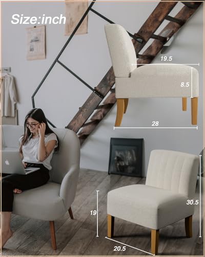 Armless Accent Chairs Set of 2 for Bedroom, Bedroom Chair for Bedroom Living Room Chair with Solid Wood Legs, Makeup Vanity Chair Fabric Comfy Upholstered Reading Chair Accent Chair,Beige - color: Beige