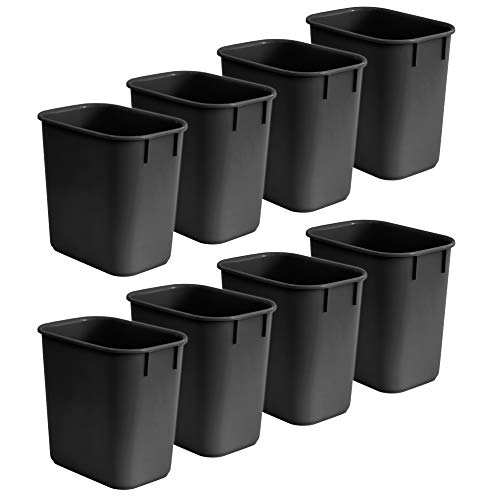 Acrimet Wastebasket, Deskside Bin, 3.25 Gallon/13 Quart/12 Liter, Trash Waste Grabage Can (Plastic) (Black Color) (Set of 8)