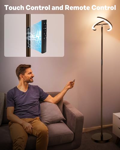 Brown Floor Lamp, Modern Stepless Dimmable Standing Lamp with Remote Control, 22W 3000-6000K LED Rotatable Floor Light Uplighter Stand up Lamp Tall Lamp for Living Room Bedroom Office - color: Brown
