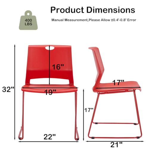 Red Stacking Conference Guest Chairs Set of 4, stackable Waiting Breakroom - color: Red, size: 4 pack
