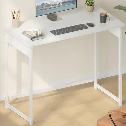 ALISENED Office Desk, 37.5 Inch Home Office Desk with Metal Frame, Gaming Desk, Scratch-Resistant Study Table for Home Bedroom, White - color: White, size: W-37.5in