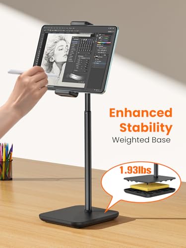 tounee Height Adjustable Tablet Stand, 3.5lb (1.6kg) Max Support, Up to 18" Tall, Slim Portable Monitors Stand Compatible with iPad Pro 12.9, Surface Pro, All 4.7"-15.6" Devices - Black - color: Black