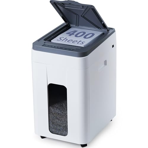 Heavy Duty Paper Shredder: 400-Sheet Auto Feed P5 Micro-Cut Document Credit Card Shredding with Jam-Proof Design for Home Office Business School