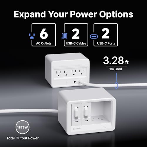 Gitryin 10-in-1 Desktop Charging Station, 6 AC, 80W Retractable GaN Charger - size: With 2 Type-C Chargers