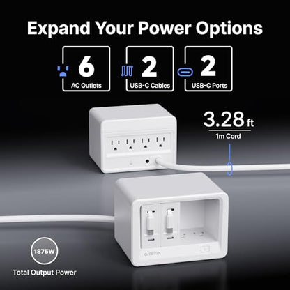 Gitryin 10-in-1 Desktop Charging Station, 6 AC, 80W Retractable GaN Charger - size: With 2 Type-C Chargers