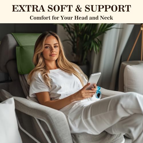 Recliner Headrest Pillow, Adjustable Comfort Neck & Head Support Pillow | Soft Velvet, Weighted Non-Slip Flap, Adjustable Filling, Washable Cover, for Recliners, Sofas, Office Chairs - color: Moss Green