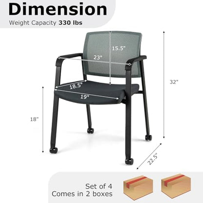 Giantex 4-Pack Waiting Room Chair Set, Rolling Office Desk Chairs with PU Wheels, Armrests, Stackable Guest Chair for Office, School, Lobby,Reception, Conference, Grey - color: Grey