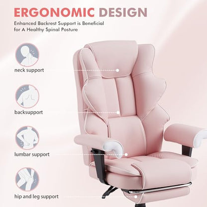 HOMREST Heated Massage Executive Office Chair with Foot Rest, Pink - color: Pink