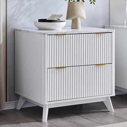 T4TREAM 31.8-Inch Fluted 2-Drawer Lateral File Cabinet, White | Filing Cabinet with Files Hanging Rod for Letter, Legal, A4, Large Tabletop for Printer, Wood Printer Cabinets, Home Office - color: White