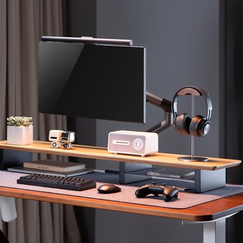 White Oak Wood Desk Shelf for Top of Desk 44 Inch Length Wood Monitor Riser with Middle Shelf - color: Oak