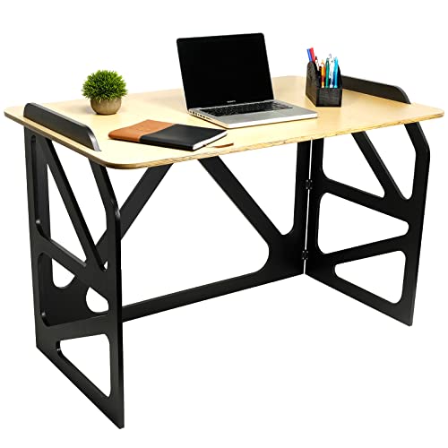 Excello Global Products Stow Away Desk with 30" x 47" Writing Surface: Perfect for Apartments, Dorms, Small Spaces and Work from Home (Natural & Black Finish) - color: Black