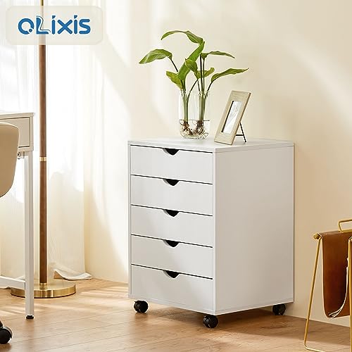 OLIXIS 5 Drawer File Cabinet on Wheels, Printer Stand Storage Cabinet - color: White, size: 5 Chest