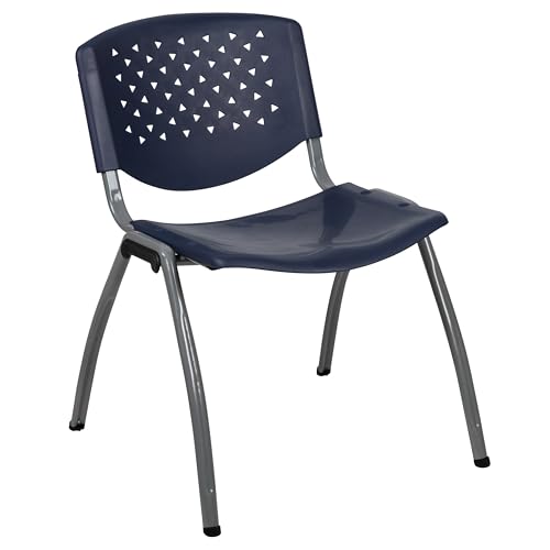 EMMA + OLIVER Home and Office Navy Plastic Stack Chair with Perforated Back | Powder Coated, 880 LBS. Weight Capacity - color: Navy