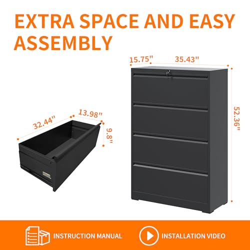 4 Drawer Metal File Cabinet for Legal/Letter Size File,Lockable | Heavy Duty Large Steel Filing Cabinet Home Office Lateral File Cabinets Wide Storage Cabinets,Assembly Required - size: Lateral-4 drawers