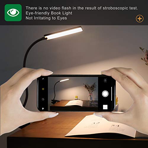 LED Reading Light with Clip USB Rechargeable Book Lights, 24 LEDs Flexible Neck Night Bed Lamp, Touch Control Portable Clamp Desk Lamps for Bed Headboard, Computers -Black - color: Black