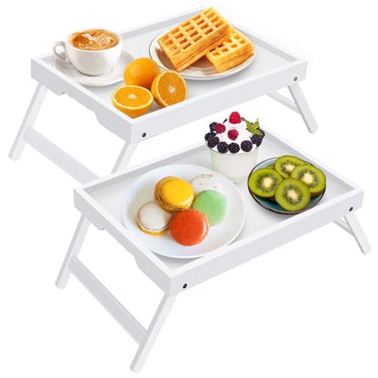 Artmeer FSC 100% Bamboo Bed Trays, Medium, 2-Pack, White | Two FSC 100% bamboo bed trays with folding legs and handles for meals, reading, laptops and serving in bed. - color: White, size: Medium (Pack of 2)