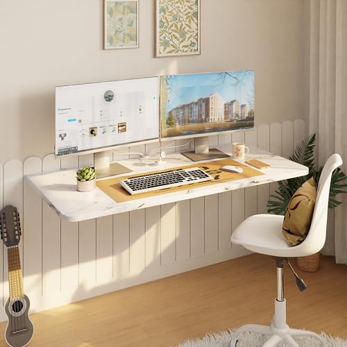 IAE Wall Mounted Folding Desk,Floating Computer Desk for Small Spaces,White | 36x22in engineered wood desktop with metal brackets, folds flat to save space in home office, apartment and laundry room - color: White, size: 36"*22"