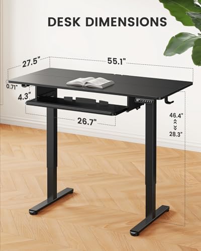 ErGear Electric Standing Desk with Keyboard Tray, 55x28 Inches Adjustable Height Sit Stand Up Desk, Home Office Desk Computer Workstation, Black - color: Black, size: 55" X 28"
