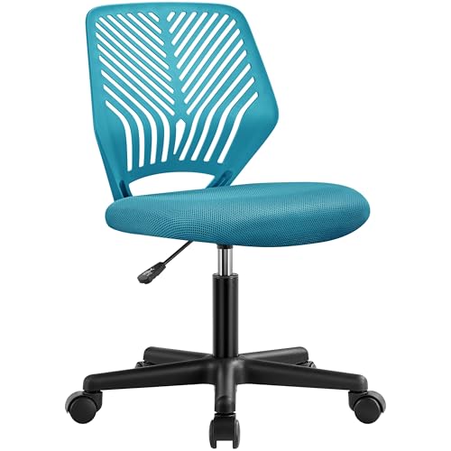 Yaheetech Armless Home Office Chair, Compact Adjustable Swivel Seat, Turquoise - color: Turquoise